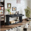 Console moderne à 2 tiroirs avec placage en bois naturel, parfaite pour le salon, le couloir et l'entrée-1400241460