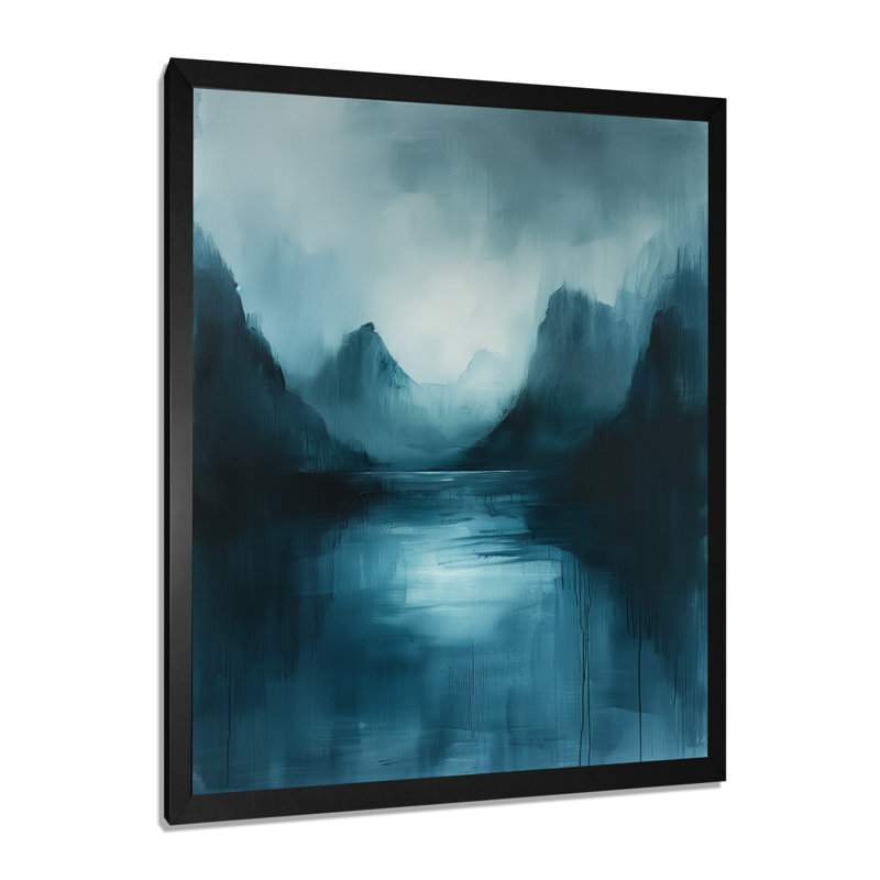 Décorations murales monochromes gris et bleu en hiver, H 12 po x l 20 po, Cadre simple noir