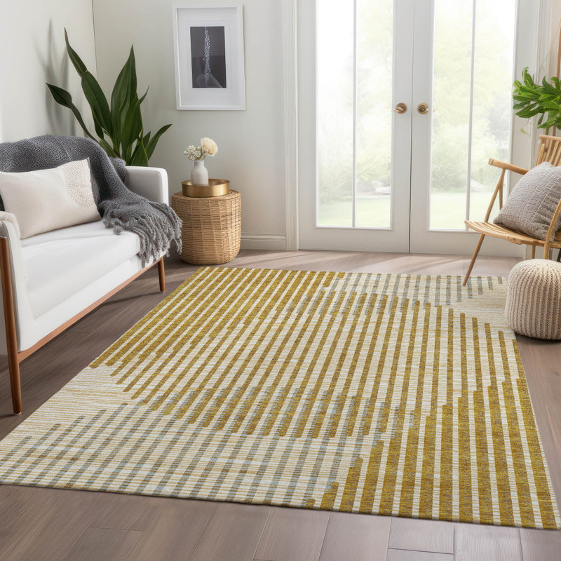 Premium Machine Washable Corum AMF1001 Circles Rug, Rectangle 5' x 7'6"