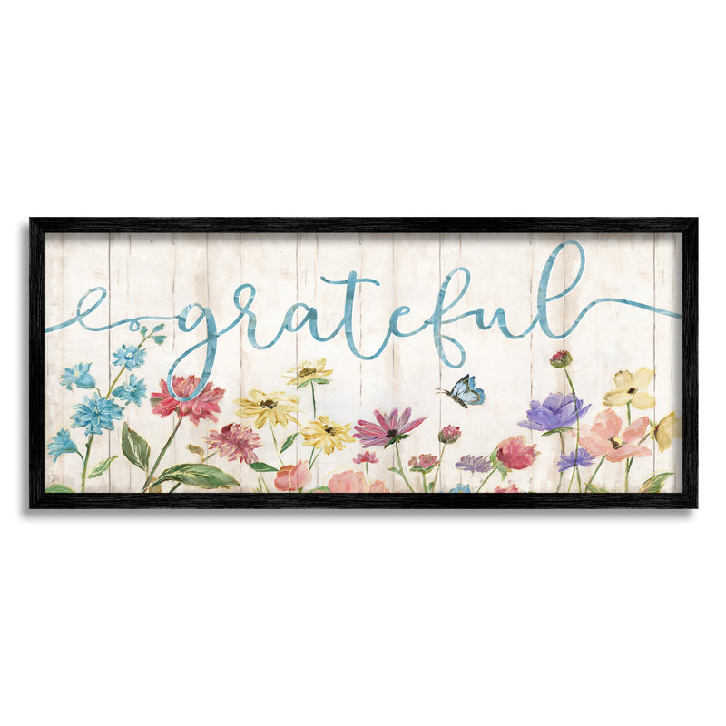 «Grateful Sentiment Spring Wildflower Garden» par Nan - impression, H 10 po x l 24 po x P 1,5 po, Giclée encadrée noir minuit