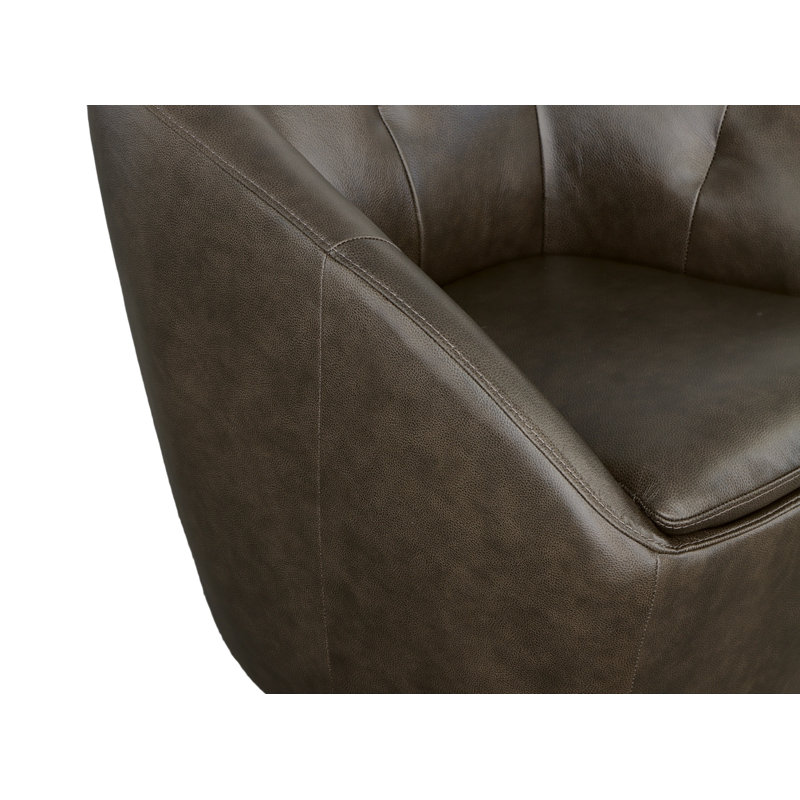 Mechtildis Upholstered Swivel Barrel Chair, Dark Brown Leather Match