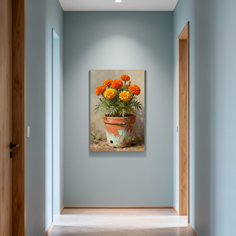 Plantes et fleurs fleurs de souci dans un pot en terre cuite, H 12 po x l 18 po