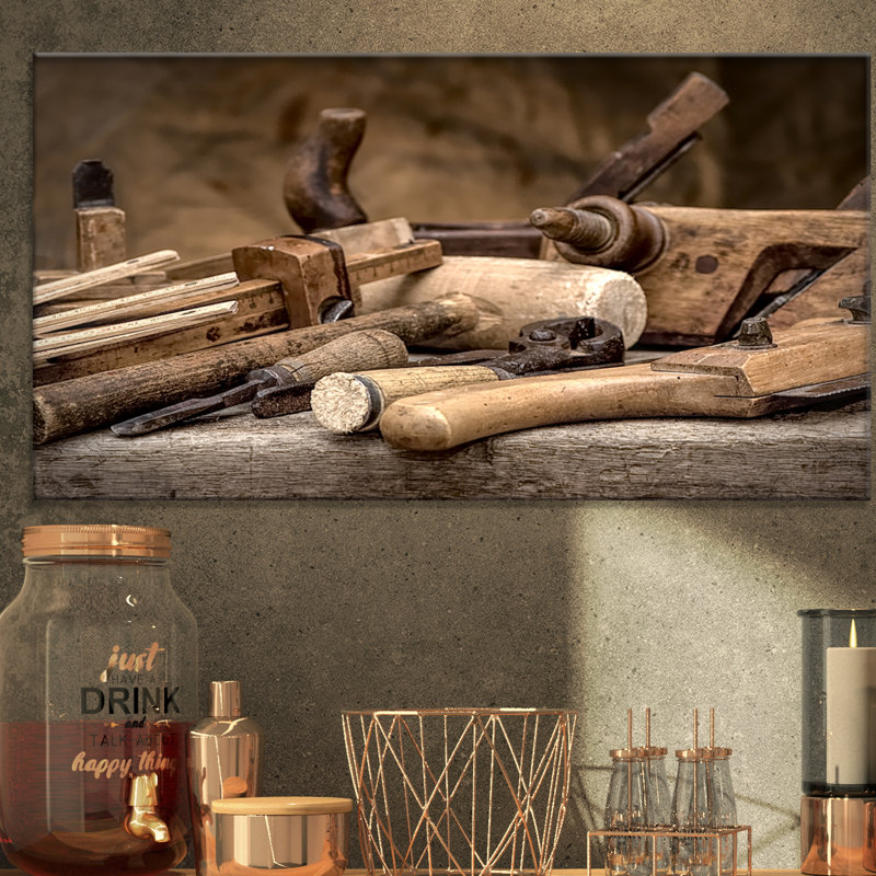 Outils de menuiserie rétro, impression sur toile - Outils de menuiserie, H 16 po x l 32 po x P 1 po