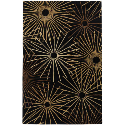 Tapis noir / brun foncé / kaki en laine touffeté à la main Deweese