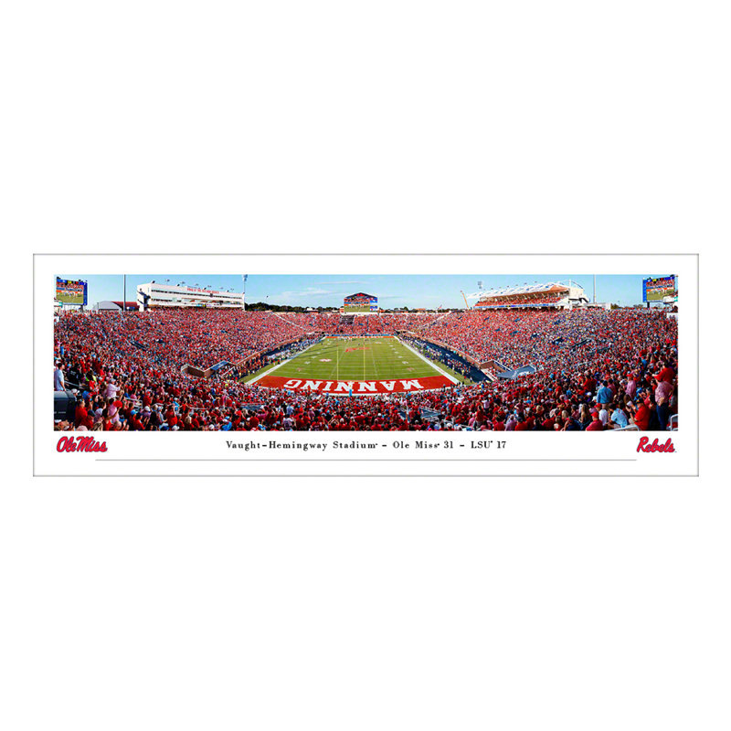 Impression panoramique Ole Miss Football, Sans cadre, H 13,5 po x l 40 po x P 0,375 po