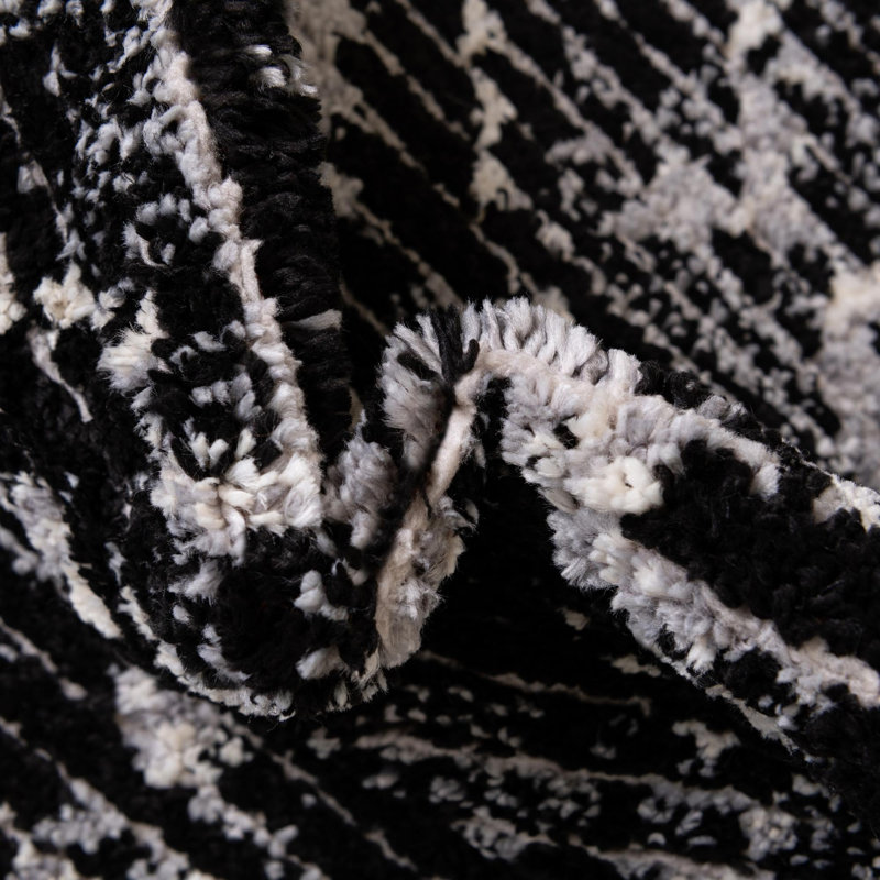 Tapis noir à motif géométrique Tucson, Rond 5 pi