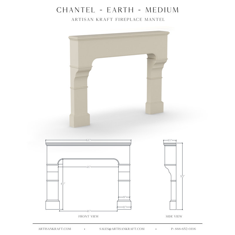 Chantel Cast Stone Mantel With Bullnose Hearth, Earth, 57" H x 74" W x 10" D