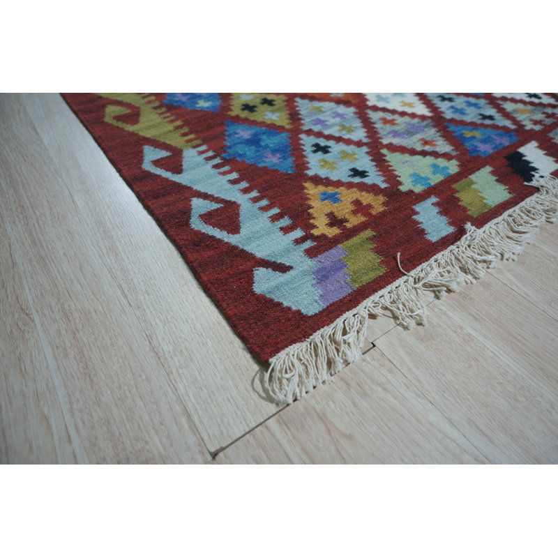 Tiare Multicolor Flatweave Wool Multicolored Contemporary Geometric Hand-Knotted 5' x 8' Area Rug