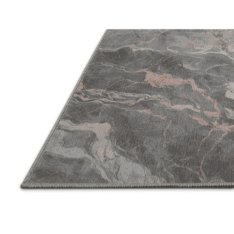 Machine Washable Gray Area Rug, Round 6'
