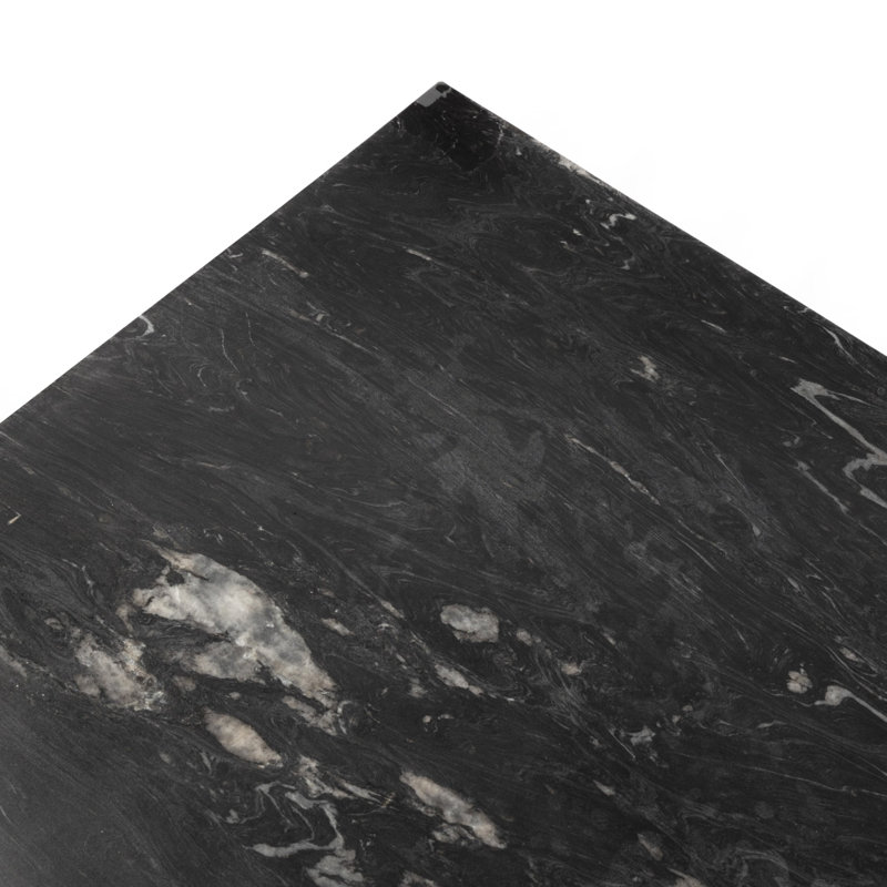 HAMMERED IRON Marble Coffee Table, Charcoal Marble Top/Black Base