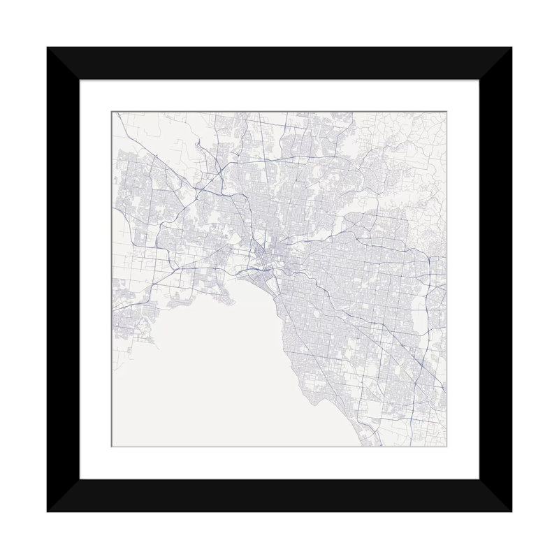 « melbourne chaussée », impression sur toile tendue, H 16 po x l 16 po x P 1 po, Papier d'art encadré noir, Blanc