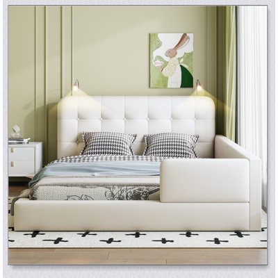 Lit plateforme tapissier avec 2 lampes de lecture