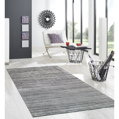 Tapis gris en laine noué à la main transitionnel 9 pi 11 po x 13 pi 11 po