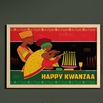 African American Family Wall Art With Frame, Happy Kwanzaa Calligraphic Illustration Celebration Of Holiday, Printed Fabric Poster For Bathroom Living -  East Urban Home, 2F5B8ED2EC264F15B3EEF03C3B593BB9