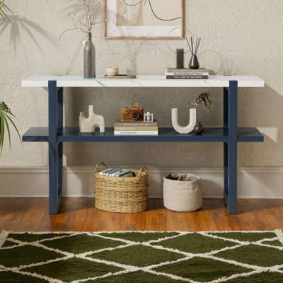 54" Modern Console Table With Rubber Wood Frame & Marble-Effect Top, Elegant Sofa Table, Retro Entryway Table, Hallway Table For Living Room Home Office