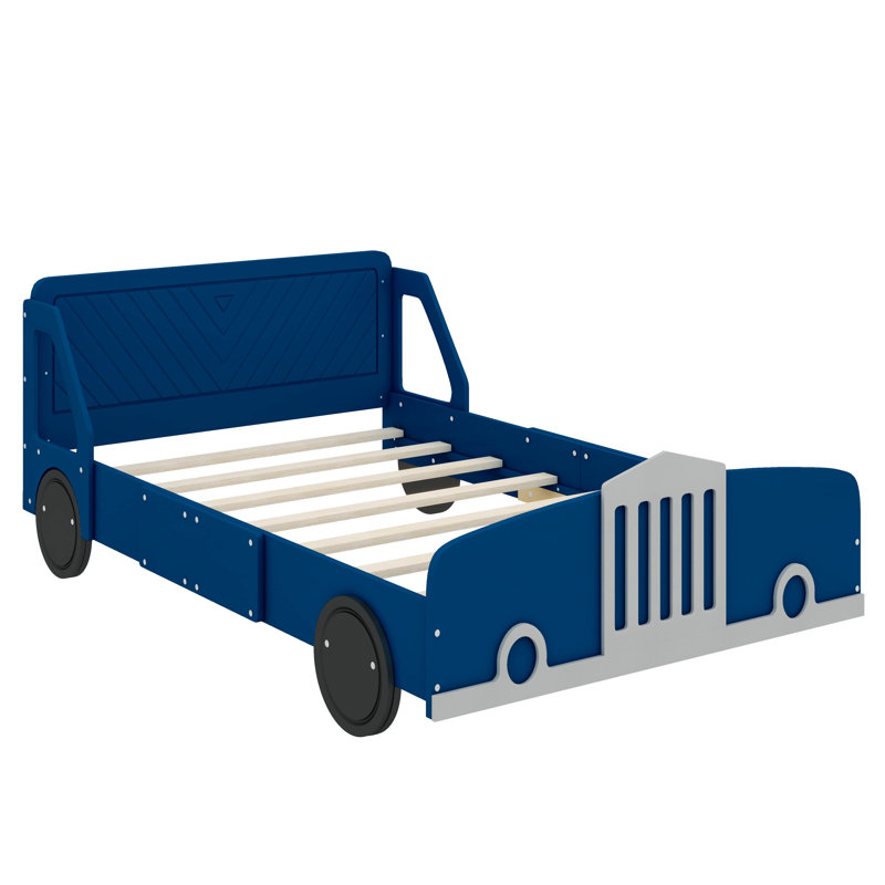 Lit plateforme avec roulettes Car-Style, Bleu, Lit simple