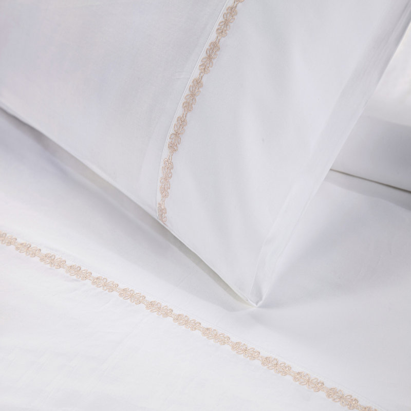Laurel Sheet 350 Thread Count Embroidered Border Classic Chic Sheet Set, Blush