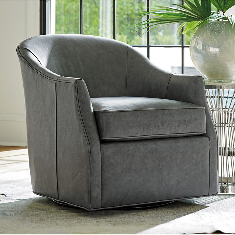 Ariana Escala Anthracite Gray Faux Leather Swivel Barrel Chair