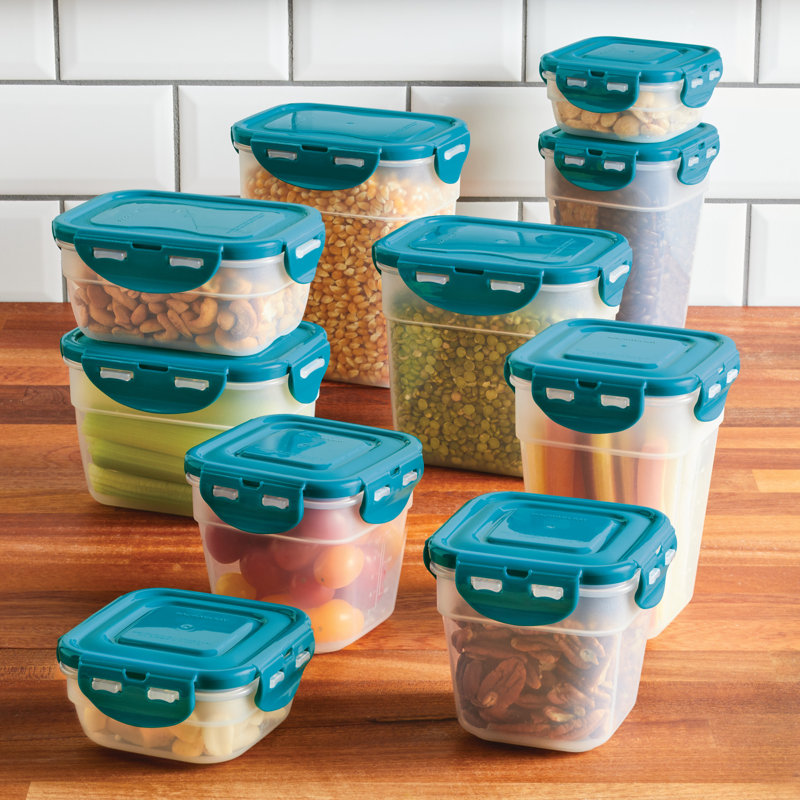 Clear Plastic 20-Piece Food Storage Container Set with Teal Lids