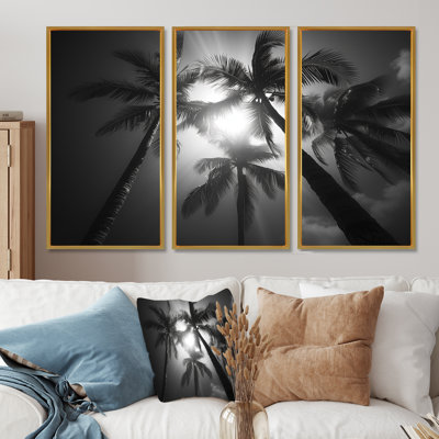 Monochrome Grey Palm Trees Elegant Silhouette - Palms & Palm Trees Wall Decor Set