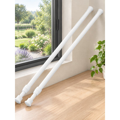 2 Pack White Small Short Spring-Loaded Tension Curtain Rods, 15.7-28 Inch Adjustable Extendable No-Drill Rods for Windows, Cabinet Blinds, Closet, Bedroom, Kitchen, Bathroom, and Door