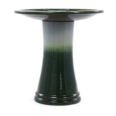 Aiken 17 Inch Modern Coastal Ceramic Glazed Pedestal Bird Bath with Swirl Texture, Lightweight Garden Accent for Patio Yard