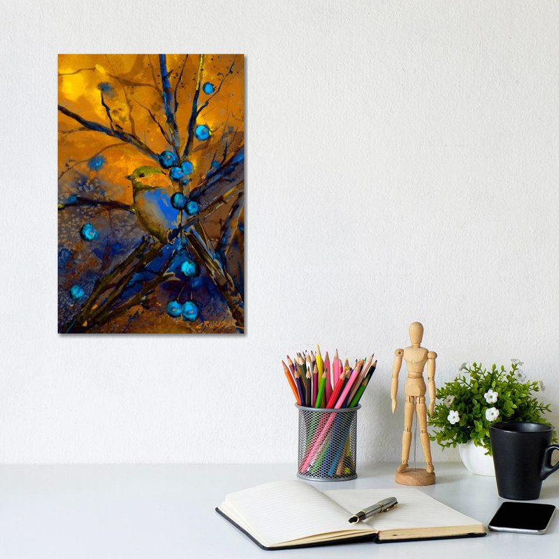 Bird & Berries by Dean Crouser - Wrapped Canvas Painting, 20.32 cm H x 30.48 cm W