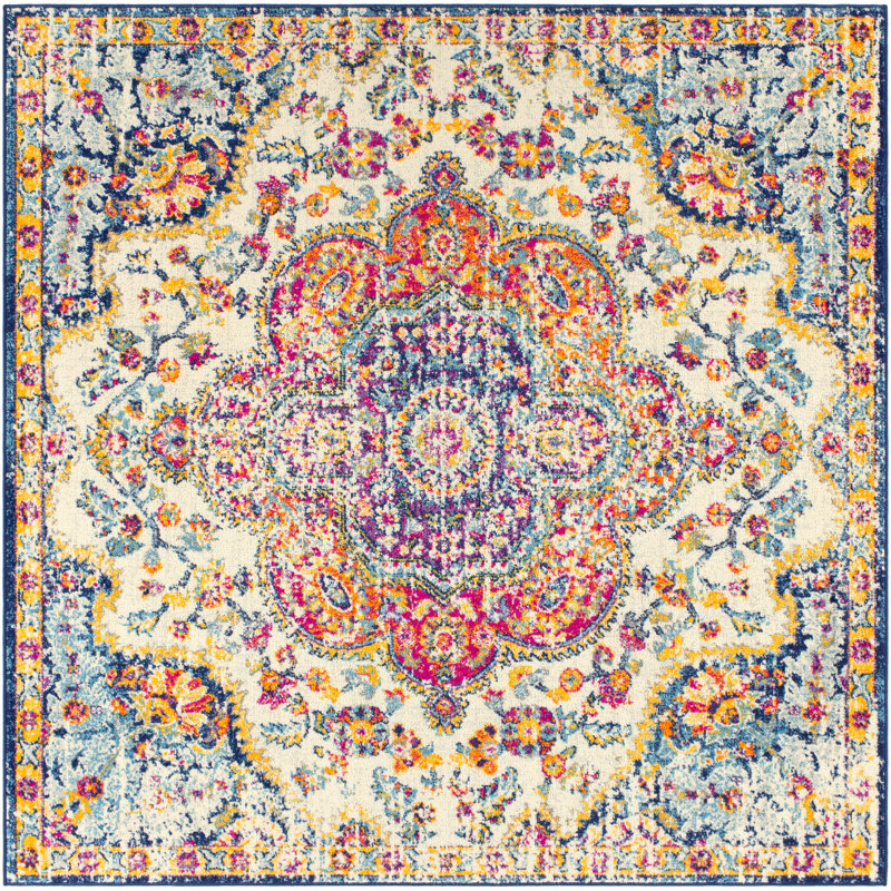 Tapis oriental gris / orange / rose Adeliza, Carré 7 pi 10 po