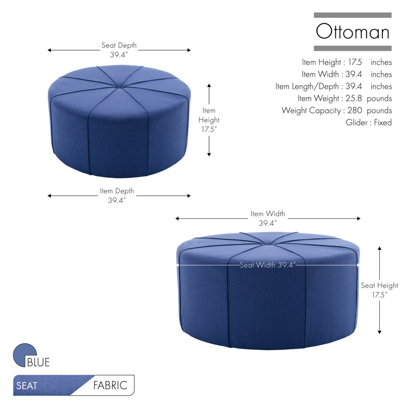 Repose-pieds de cocktail rond en tissu Wrought Studio ™ Aron, Tissu bleu Brackman