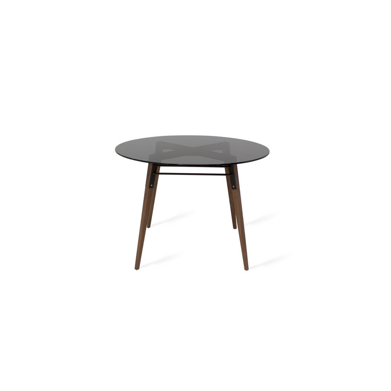 Tronk Round Glass Top Dining Table, Black/Brown