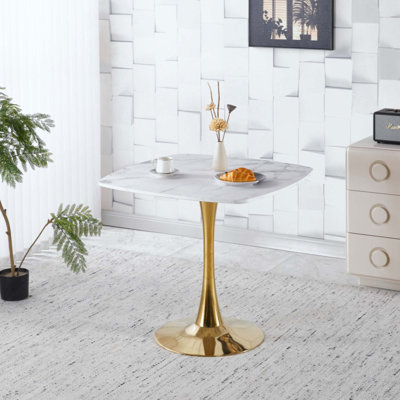 Table carrée de style tulipe pour 2 à 4 personnes avec table de cuisine Mid-Century moderne avec plateau en panneau de fibres à densité moyenne et piédestal en métal