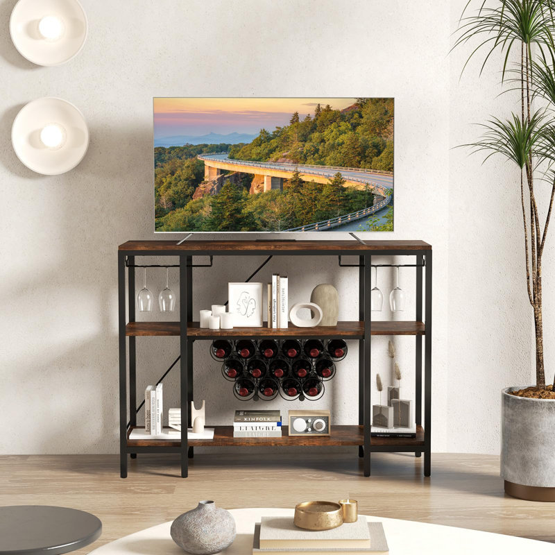 15 Bottle Standard Wine Bottle & Glass Rack, Brown