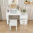 Makeup Vanity Desk with Flip‑Top Mirror, LED Light, Retractable Side Cabinet and Cushioned Stool-503604732