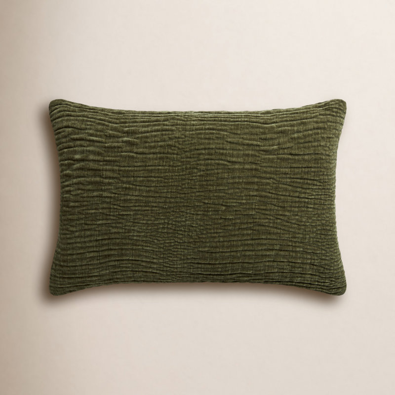 Edan Textured Reversible Pillow Cover & Insert, Rectangle 13"H x 21"W, Olive, Polyester/Polyfill
