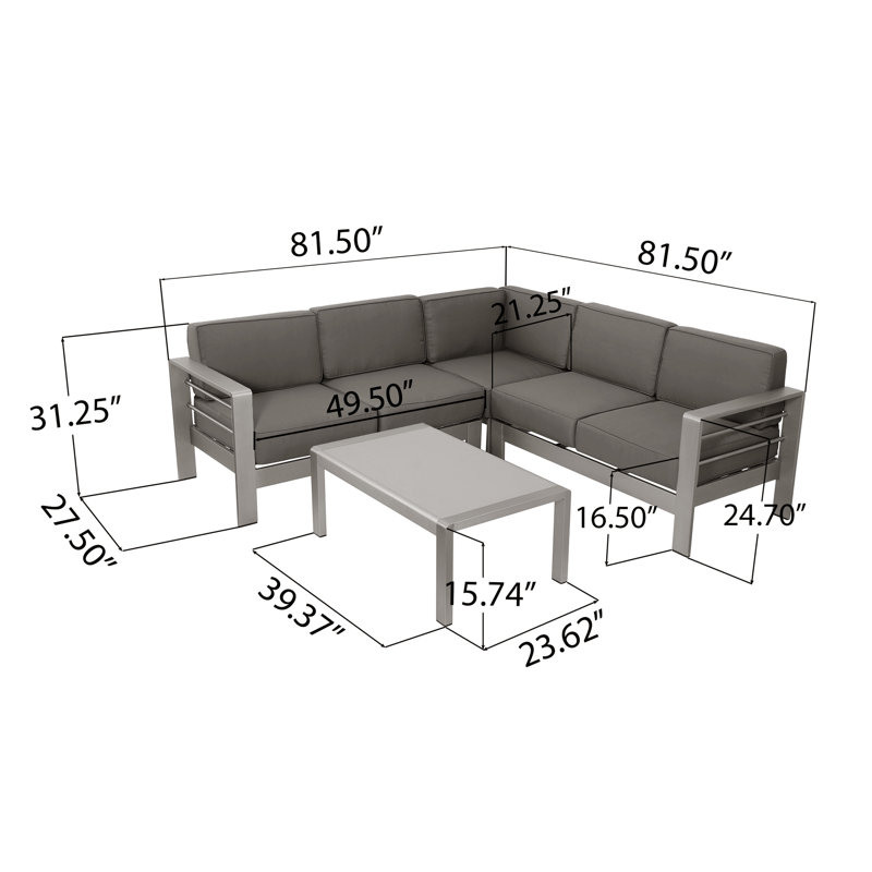 Ensemble de conversation modulaire avec coussins 3 pièces Caggiano, Kaki non sunbrella