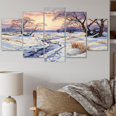 «Snow Winters Dawn Solitude I», impression d'art sur toile - 5 panneaux