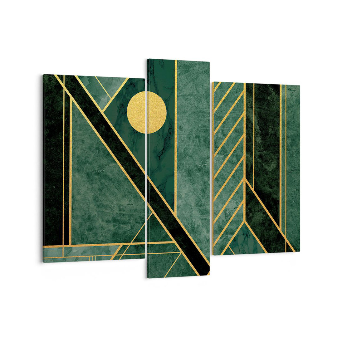 3-tlg. Leinwandbilder-Set Green Piece Geometric