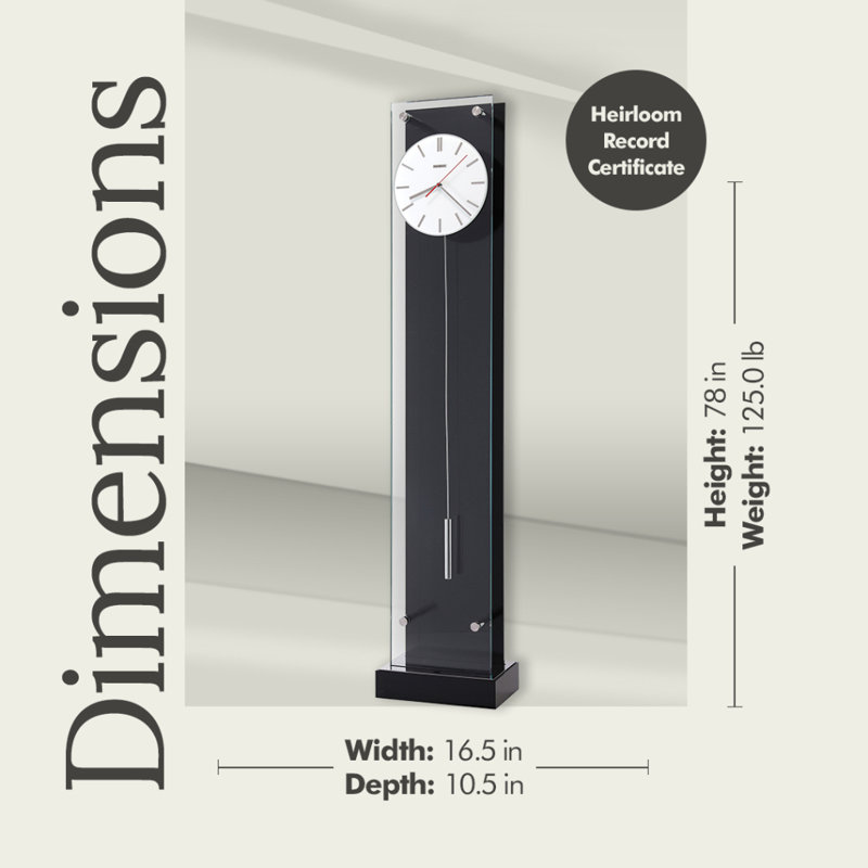 Horloge grand-père moderne Echo III, verre trempé avec fond noir brillant, éclairage à DEL tactile