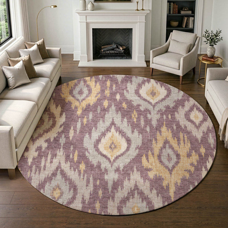 Tapis Chantille ACN3073 Ikat lavable à la machine pour intérieur/extérieur, Plum, 8 pi x 8 pi
