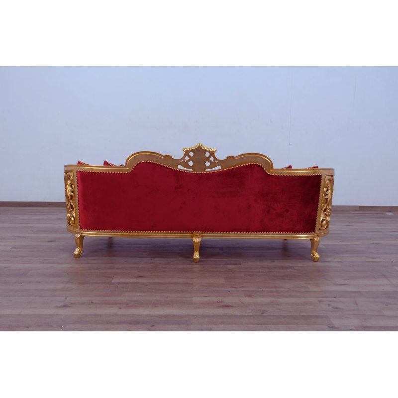 Velvet Sofa, Red/Gold Velvet