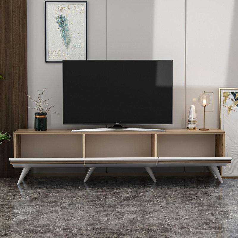 Modern White TV Stand with Wall-Mount Option, 71.0 x 16.5 x 16.0 inches | 100% Melamine Coated Particle Board, 0.7 inches Thick | Multiple Shelves for Storage, Scandinavian Design for Stylish Living Rooms