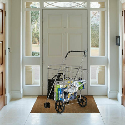 40'' H x 24'' W Folding Shopping Cart with Dual Storage Baskets and Swiveling Wheels