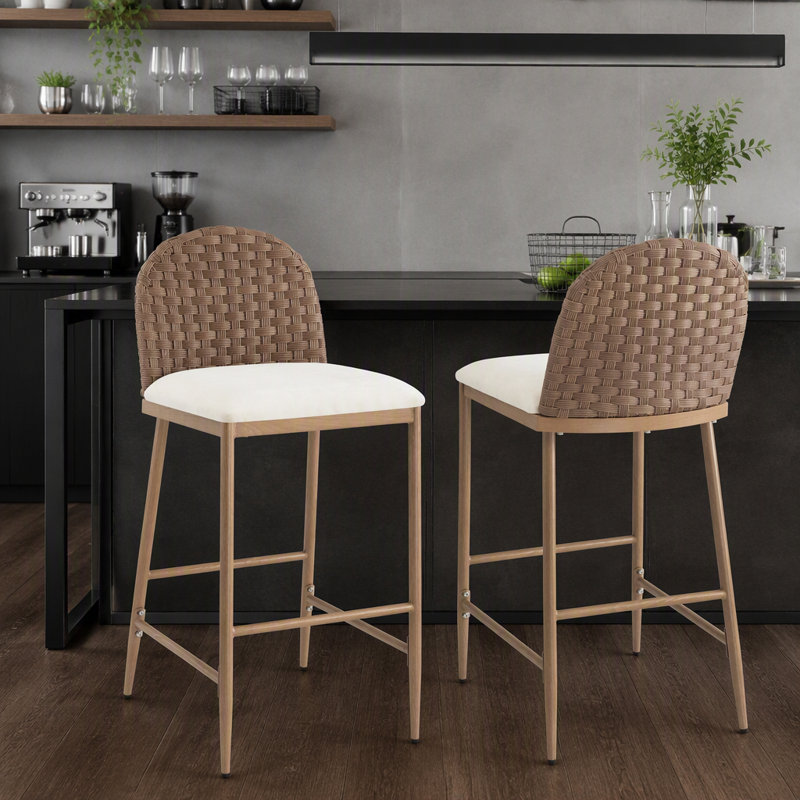 Ensemble de 2 tabourets de bar 29,5 po Farmhouse 29,5 po avec dossier en rotin