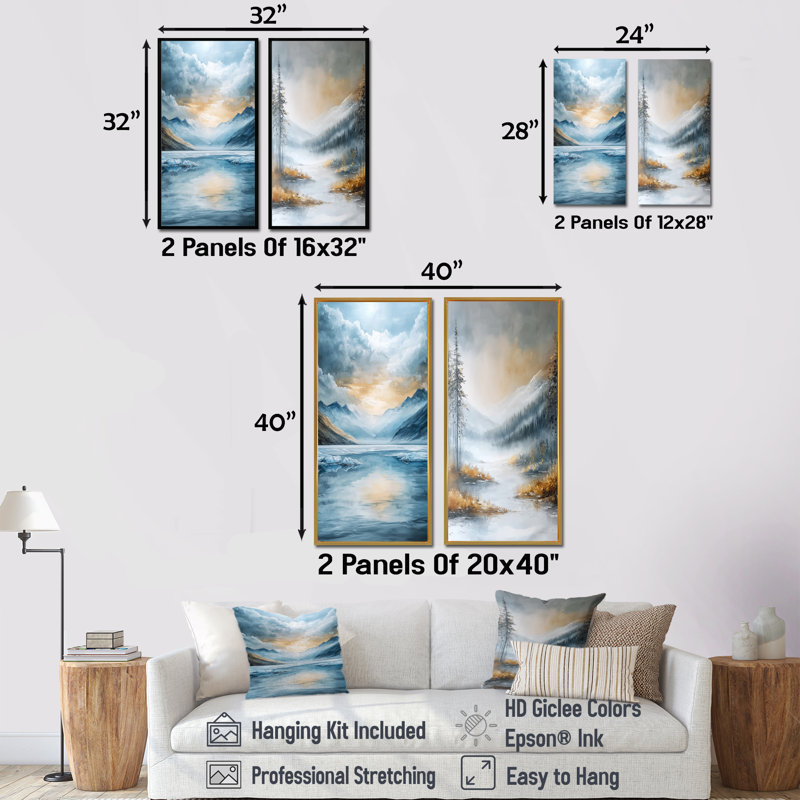 Parallel Peaks Of Abstract Mountain Landscape I - Collection d'art mural abstrait 2 pièces, Cadre crème crème