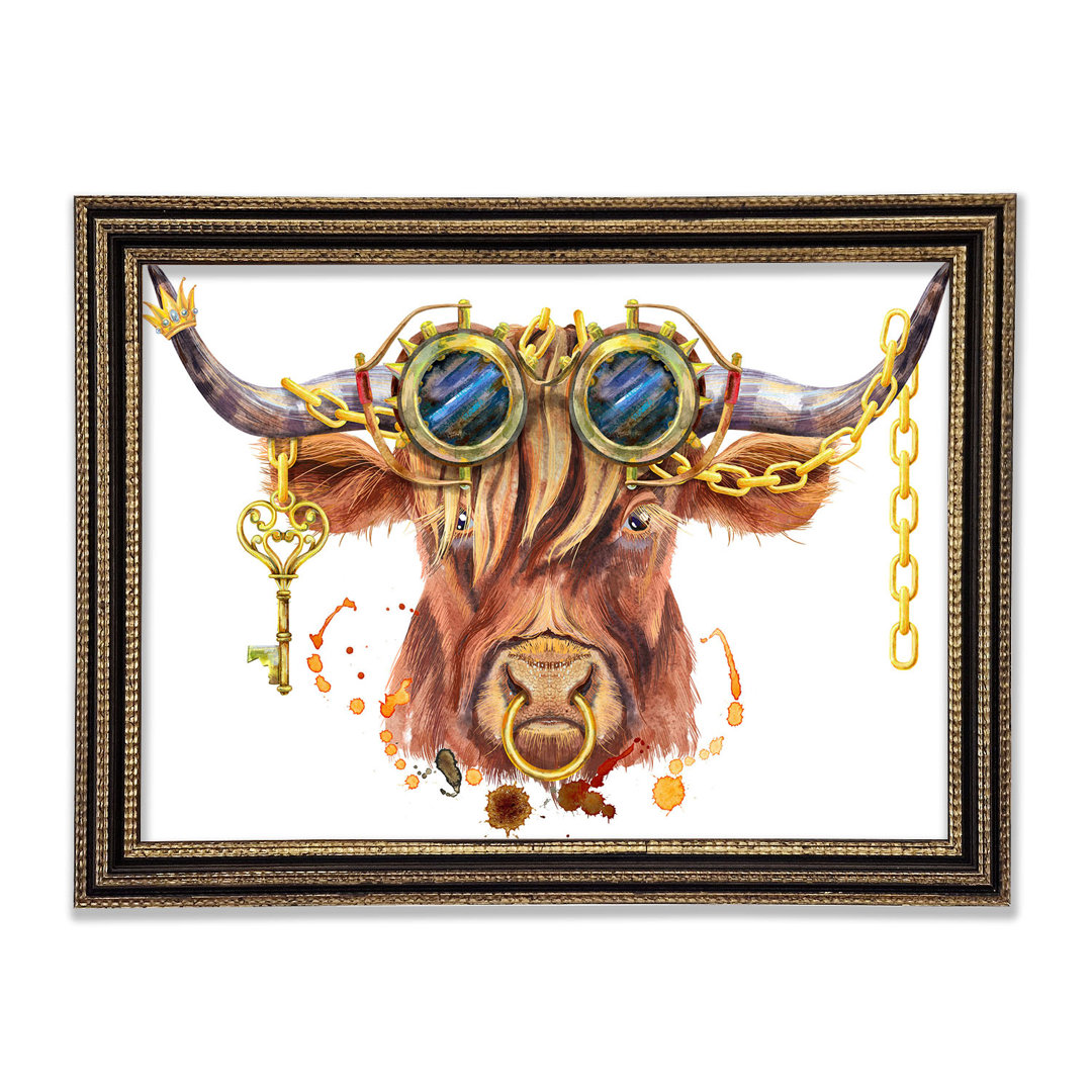 Die Highland Cow Goggles Gerahmter Druck