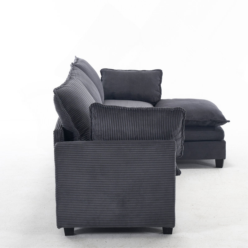 Canapé d'angle modulaire en velours en forme de U (3 places) avec 1 pouf et 2 coussins lombaires