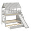 Lit superposé en bois de pin avec lit gigogne coulissant, escalier de rangement coulissant, toit et fenêtre-1620947783