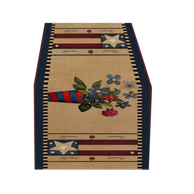 Independence Day Table Flag Red White Blue Star Striped Floral Print Dining Table Decoration