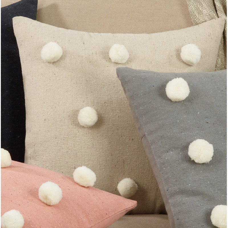 Pink Cotton Square Pom Pom Throw Pillow 22"