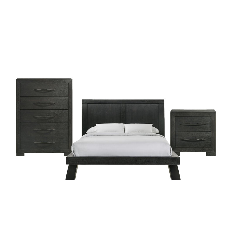 Bangor Panel 3PC Bedroom Set In Black, Full